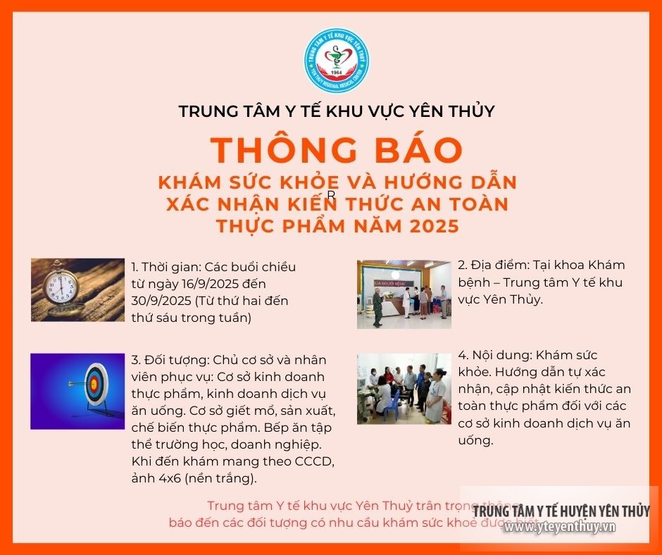 LỊCH KHÁM SỨC KHỎE ĐỊNH KỲ AN TOÀN THỰC PHẨM